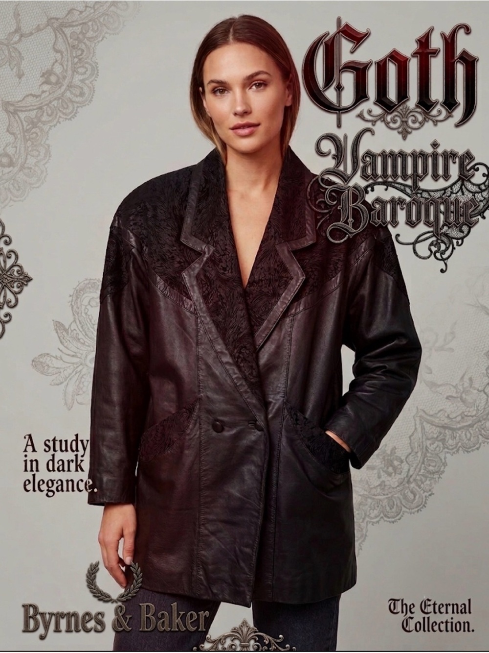 Vintage Byrnes & Baker Black Leather Coat Oversized Women’s S/M/L Gothic/ Vampir